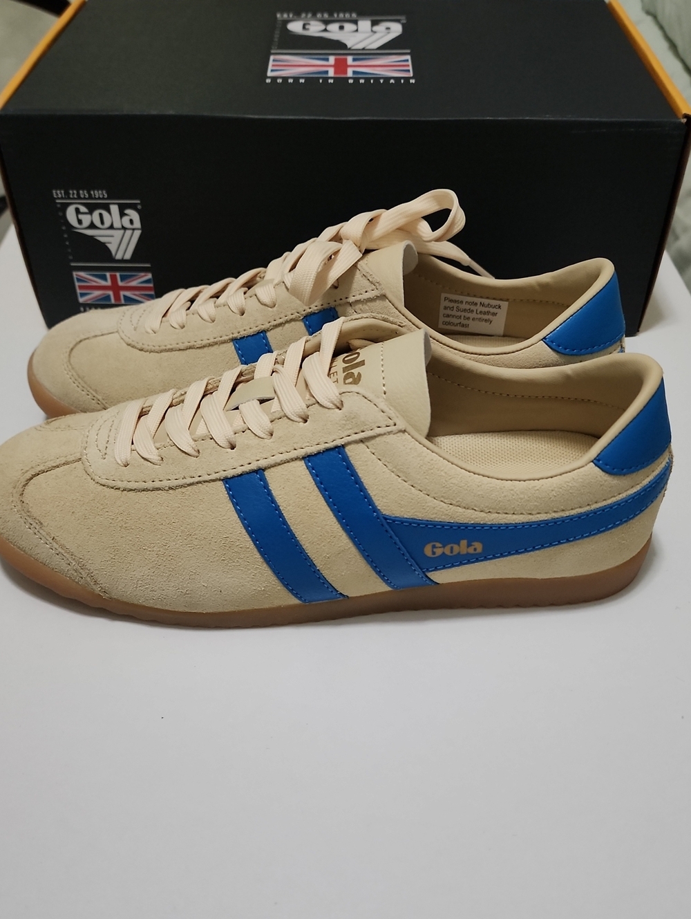 Gola Beige Suede Sneakers with Blue Stripes